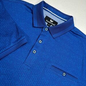 Buttercloth Polo Men's XL Blue Geometric 100% Cotton Pocket Logo Golf‎ Shirt